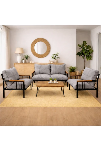 UFUK HOME Milas 211 Gri Sehpalı Fermuarlı Bahçe Balkon Takımı, Cafe, Salon - Metal Kanepe Koltuk Takımı ürün görseli 1