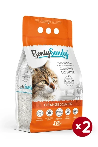 BentySandy Portakal Kokulu Topaklanan İnce Taneli Kedi Kumu 10Lx2 ürün görseli 1