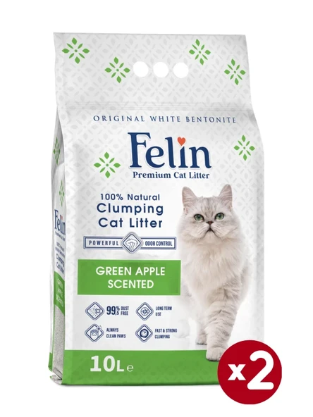 Felin Yeşil Elma Kokulu Topaklanan İnce Taneli Kedi Kumu 10Lx2 ürün görseli 1