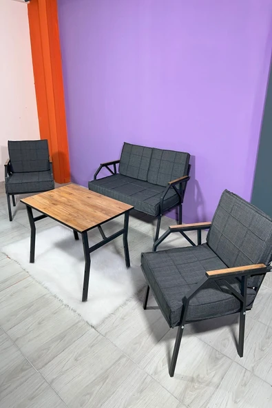 UFUK HOME Aşkın 211 Masalı Antrasit Fermuarlı Bahçe Balkon Takımı, Cafe, Salon - Metal Kanepe Koltuk Takımı ürün görseli 1