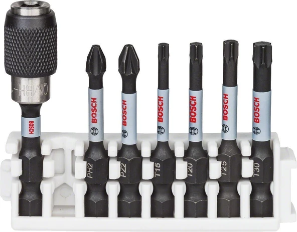 Bosch - Impact Control Serisi Vidalama Ucu 8'li PH2/PZ2/T15/T20/T25/T30 *50mm + Hızlı Uç Değiştirme Mandrenli Universal Tutucu ürün görseli 1