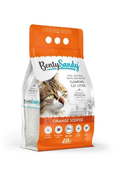 BentySandy Portakal Kokulu Topaklanan İnce Taneli Kedi Kumu 10L ürün görseli 1