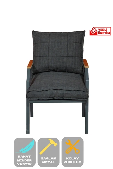 UFUK HOME Tekli Koltuk Bahçe Mobilyası Bahçe Takımı Metal Balkon Takımı Çay Seti ürün görseli 1
