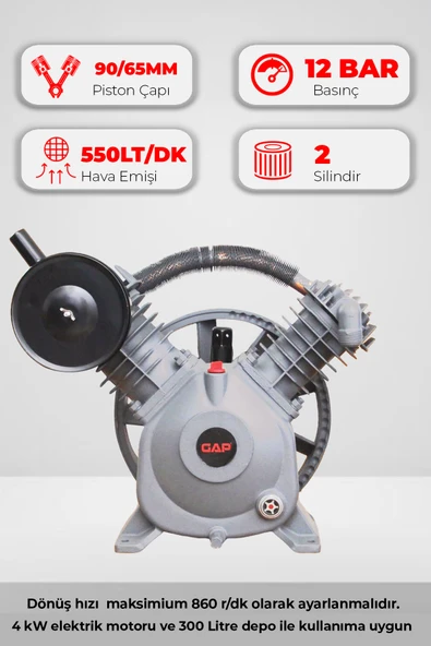 GAP Kompresör Kompresör Kafası Çift Piston 12 Bar Pistonlu Gk2090 ürün görseli 1