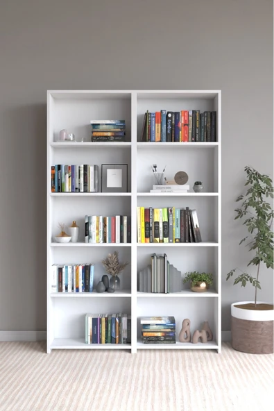 Projemob Modern Çok Amaçlı 10 Raflı Kitaplık Beyaz ürün görseli 1