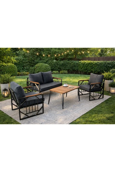 UFUK HOME Violet Antrasit 2+1+1 Masalı Antrasit Bahçe Oturma Seti + Masa – Bahçe, Balkon, Cafe Metal Takımı ürün görseli 1