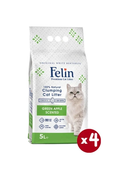 Felin Yeşil Elma Kokulu Topaklanan İnce Taneli Kedi Kumu 5Lx4 ürün görseli 1