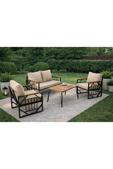 UFUK HOME Violet Antrasit 2+1+1 Masalı Bahçe Oturma Seti + Masa – Bahçe, Balkon, Cafe Metal Takımı ürün görseli 1