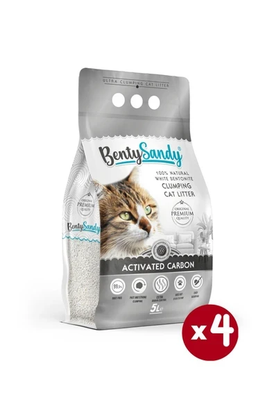 BentySandy Aktif Karbonlu Topaklanan İnce Taneli Kedi Kumu 5Lx4 ürün görseli 1