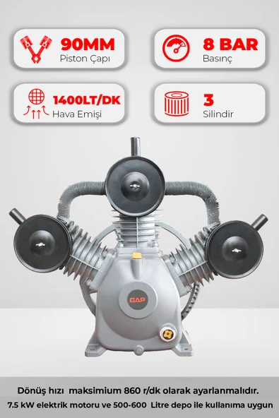 GAP Kompresör Kompresör Kafası Üç Piston 3 Piston 8 Bar G600 ürün görseli 1
