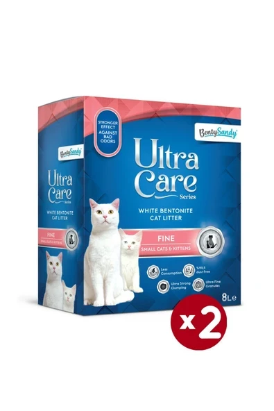 Ultra Care Series Küçük ve Yavru Kediler İçin Topaklanan İnce Taneli Kedi Kumu 8Lx2 ürün görseli 1