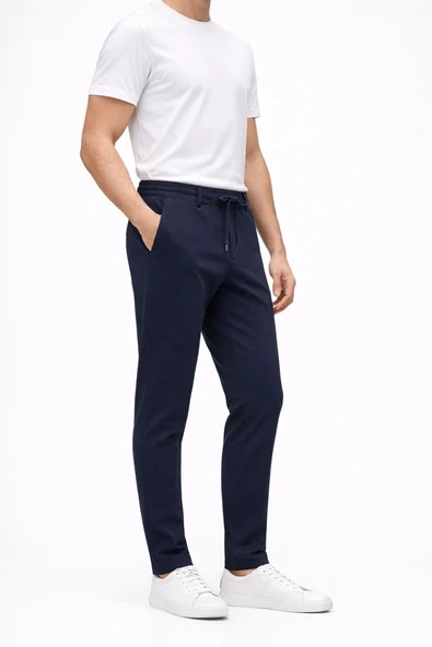 Yazı Erkek Slim Fit Dar Kesim Beli Bağlamalı Yan Cepli Casual Jogger Pantolon ürün görseli 1