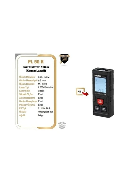 Proter Pl 55 R Şarjlı Lazer Metre 50 Metre ürün görseli 1