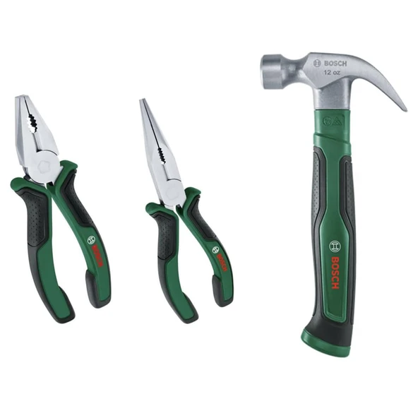 Bosch Pense Seti 2 Parça (Kargaburun 180 ve Pense 180) + Bosch Orta Çatal Ağızlı Çekiç ürün görseli 1