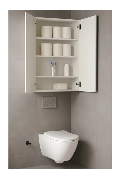 Projemob Beyaz Duvar Tipi Çok Raflı Banyo Dolabı – Kapaklı Depolama Ünitesi Çok Amaçlı Dolap ürün görseli 1