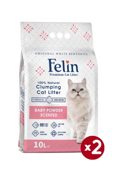 Felin Bebek Pudrası Kokulu Topaklanan İnce Taneli Kedi Kumu 10Lx2 ürün görseli 1