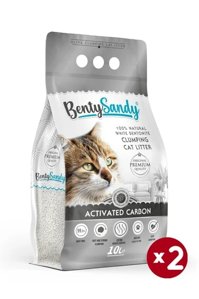 BentySandy Aktif Karbonlu Topaklanan İnce Taneli Kedi Kumu 10Lx2 ürün görseli 1