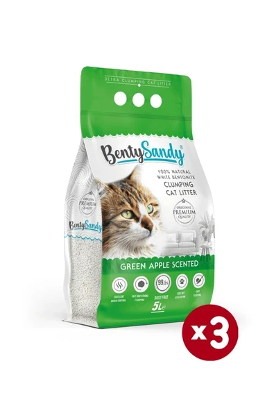 BentySandy Yeşil Elma Kokulu Topaklanan İnce Taneli Kedi Kumu 5Lx3 ürün görseli 1