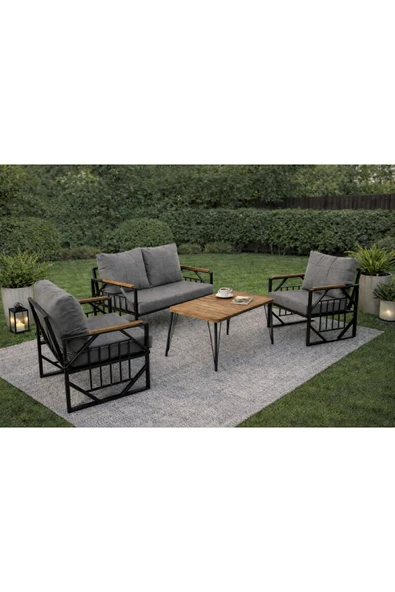 UFUK HOME Violet Antrasit 2+1+1 Masalı Açıkantrast Bahçe Oturma Seti + Masa – Bahçe, Balkon, Cafe Metal Takımı ürün görseli 1