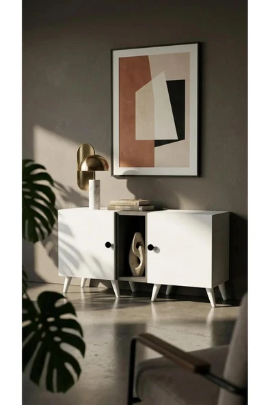 Projemob Miramob 2 Kapaklı Modern TV Ünitesi 82 cm Minimalist Ayaklı TV Sehpası Antrasit Beyaz ürün görseli 1
