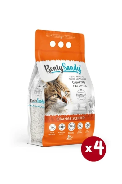BentySandy Portakal Kokulu Topaklanan İnce Taneli Kedi Kumu 5Lx4 ürün görseli 1