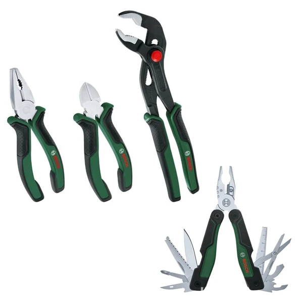 Bosch El Aleti Seti (Boru Anahtarı 250-Yan Keski 160-Pense 180) 3 Parça Premium + Çok Amaçlı Alet Pense - Çakı (16 Özellik) ürün görseli 1