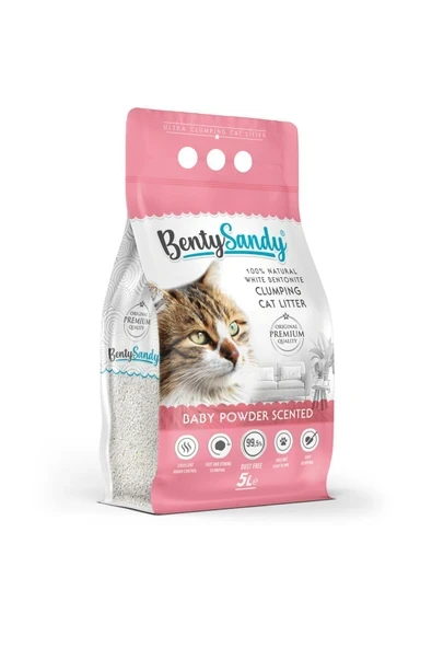 BentySandy Bebek Pudrası Kokulu Topaklanan İnce Taneli Kedi Kumu 5L ürün görseli 1