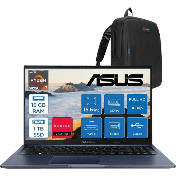 Vivobook 15 Amd Ryzen 7 5825U 16GB 1tb SSD Amd Radeon Graphics 15.6" Fhd 250NIT LED Windows 11 Home Taşınabilir Bilgisayar M1502YATH02 + Zettaçanta ürün görseli 1