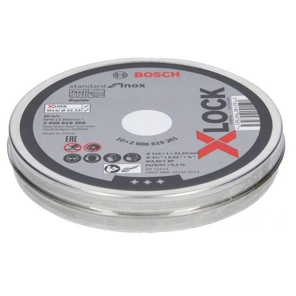 Bosch - X-LOCK - 115*1,0mm Standard Seri Düz Inox (Paslanmaz Çelik) Kesme Diski (Taş) - Rapido 10'lu ürün görseli 1