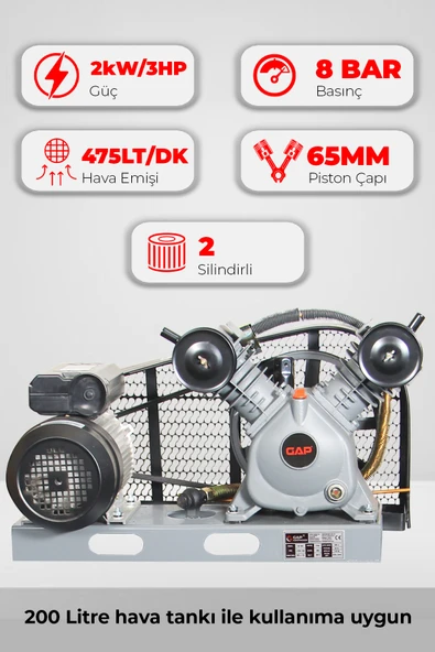 GAP Kompresör Çift Piston Kafa Grubu 3Hp 8 Bar G2065B ürün görseli 1