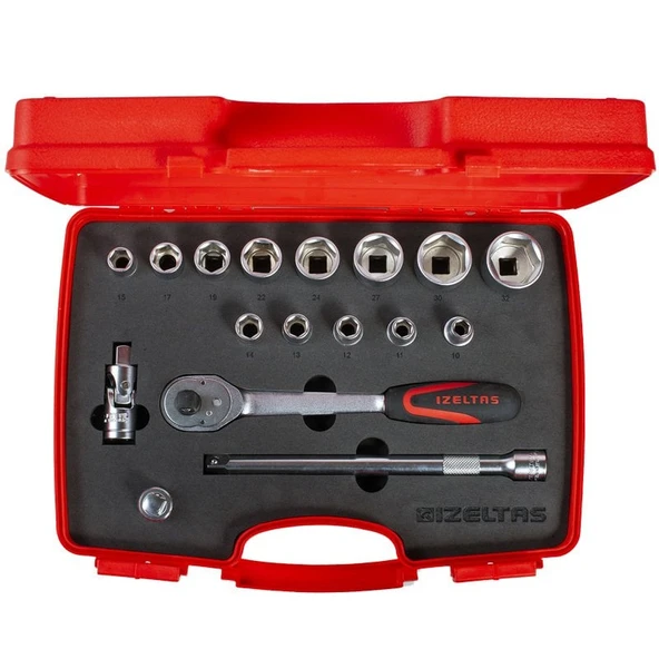 İzeltaş 1113 Altı Köşe Lokma Anahtar Takımı 17 Parça 1/2'' ürün görseli 1