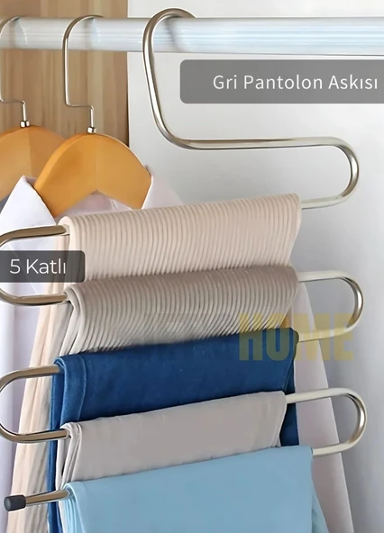Pantolon Askısı Paslanmaz 5 Katlı Dolap İçi Askılık Krom ürün görseli 1