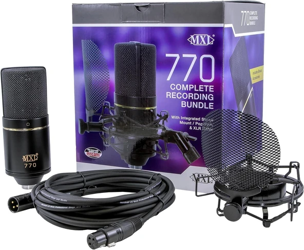 MXL 770 Complete Bundle Condenser Mikrofon Seti (Shock Mount + Pop Filtre + XLR Kablo) ürün görseli 1