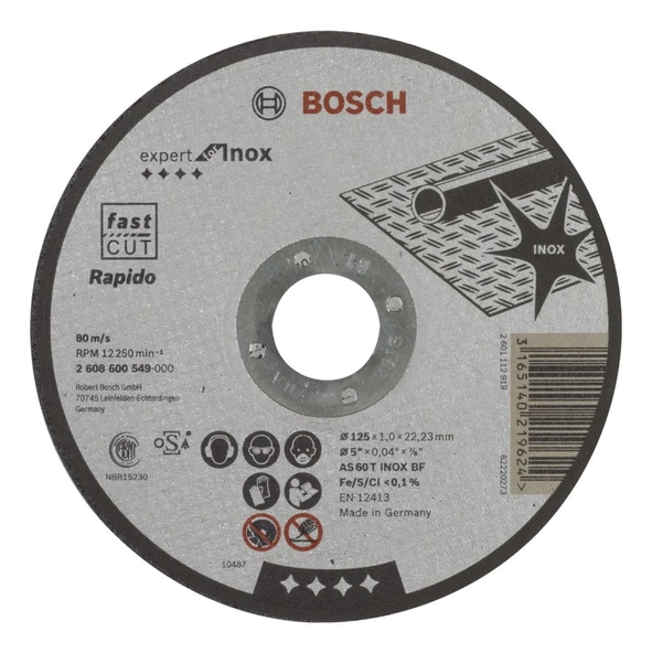 Bosch - 125*1,0 mm Expert Serisi Düz Inox (Paslanmaz Çelik) Kesme Diski (Taş) - Rapido ürün görseli 1