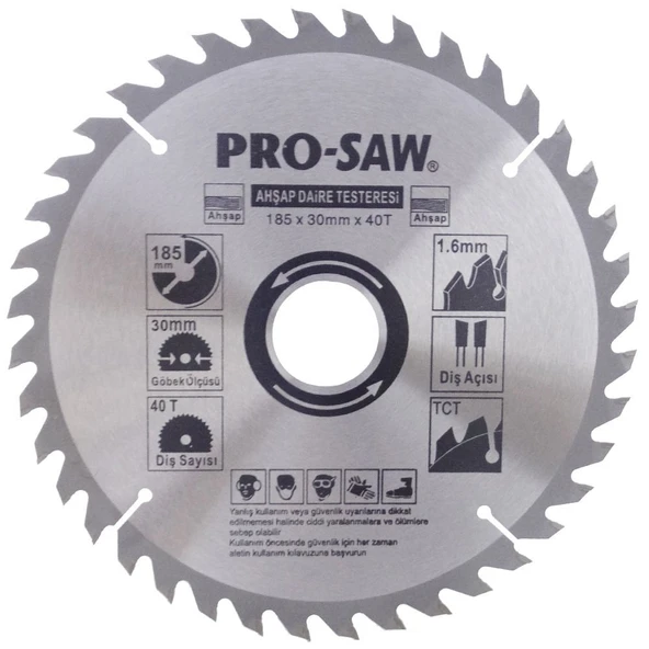 ProSaw PS51218 Ahşap Daire Testere Bıçağı 185x30mm 40Diş - Sunta ürün görseli 1