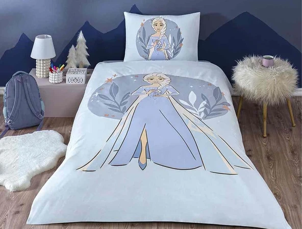 Özdilek Lisanslı Lastikli Çarşaflı Tek Kişilik Çocuk Nevresim Takımı-Frozen Ice Queen Lila ürün görseli 1