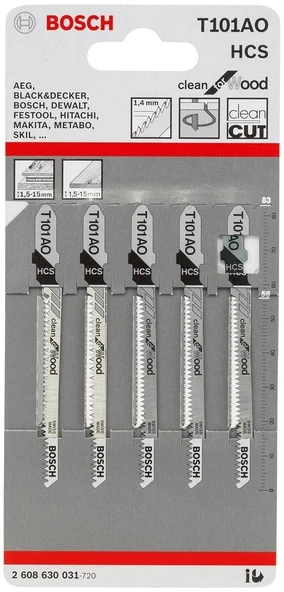 Bosch - Temiz Kesim Serisi Ahşap İçin T 101 AO Dekupaj Testeresi Bıçağı - 5'Li Paket ürün görseli 1