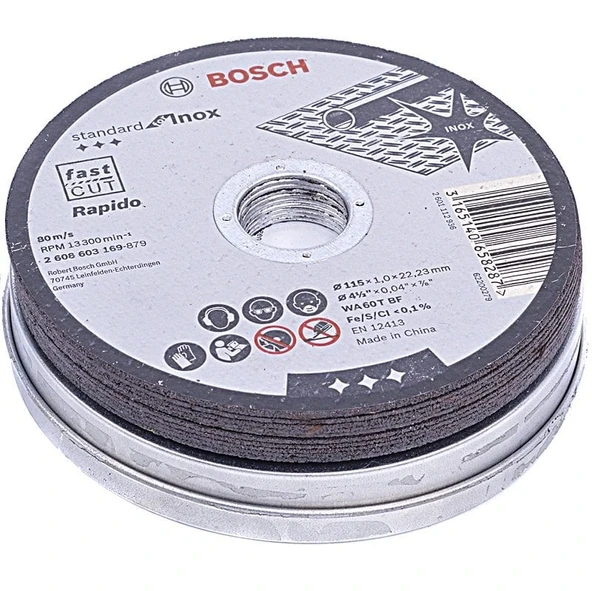 Bosch - 115*1,0mm Standard Seri Düz Inox (Paslanmaz Çelik) Kesme Diski (Taş) - Rapido 10'lu ürün görseli 1