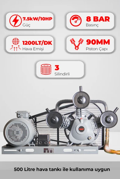 GAP Kompresör Üç Piston Kafa Grubu 10 Hp 8 Bar G3090b ürün görseli 1