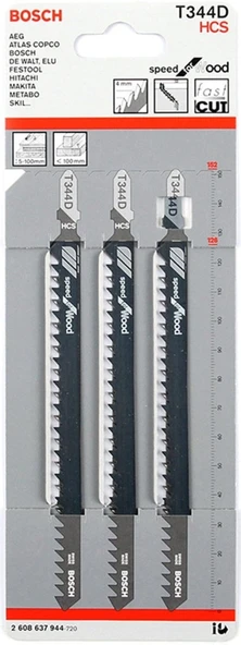 Bosch - Hızlı Kesim Serisi Ahşap İçin T 344 D Dekupaj Testeresi Bıçağı - 3'Lü Paket ürün görseli 1