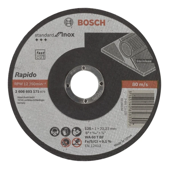 Bosch - 125*1,0 mm Standard Seri Düz Inox (Paslanmaz Çelik) Kesme Diski (Taş) - Rapido ürün görseli 1