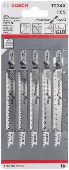 Bosch - Kademeli Artan Dişli Serisi Ahşap İçin T 234 X Dekupaj Testeresi Bıçağı - 5'Li Paket ürün görseli 1