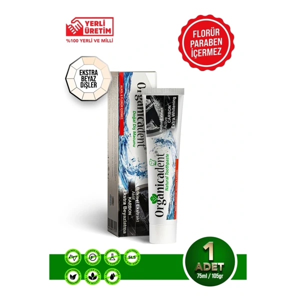 Organicadent Aktif Karbonlu Doğal Diş Macunu 75 Ml - Doğal Beyazlık ve Ferahlık ürün görseli 1