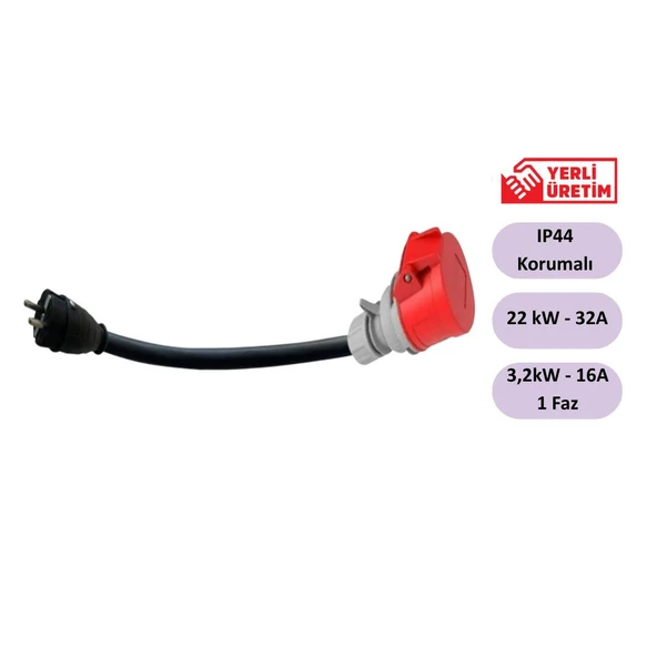 E-Qsr Energy Adaptör 22KW 32A /3,2 KW 16A /1 FAZ / 50 CM ürün görseli 1