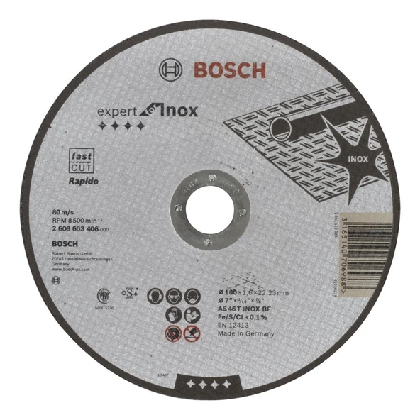 Bosch - 180*1,6 mm Expert Serisi Düz Inox (Paslanmaz Çelik) Kesme Diski (Taş) - Rapido ürün görseli 1