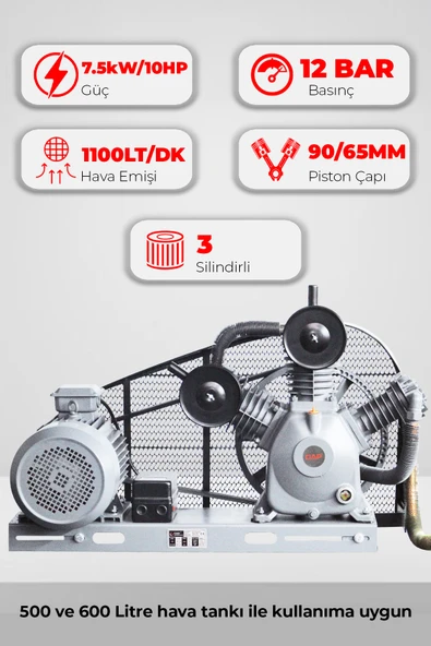 GAP Kompresör  Üç Piston Kafa Grubu 10Hp 12Bar GK600B ürün görseli 1
