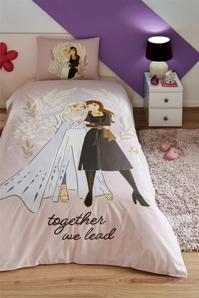 Özdilek Lisanslı Lastikli Çarşaflı Tek Kişilik Çocuk Nevresim Takımı-Frozen Magical Pembe ürün görseli 1