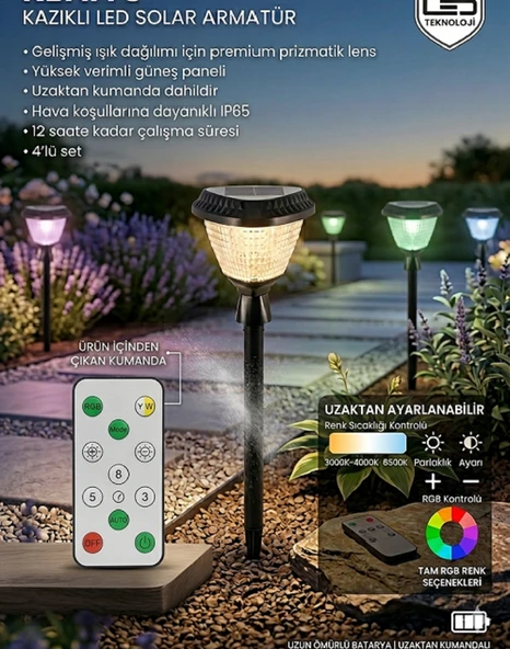 Kumandalı RGB Solar Kazıklı Dış Mekan 30 w Su Geçirmez ürün görseli 1