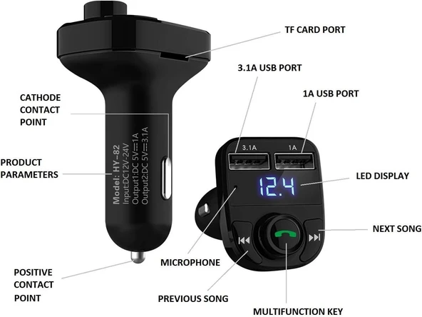 X8 Bluetooth Kablosuz Araç Kiti - Resim 2