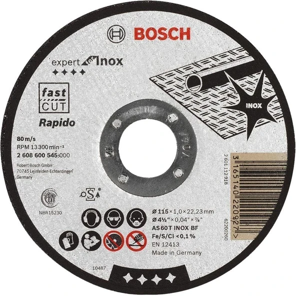 Bosch - 115*1,0 mm Expert Serisi Düz Inox (Paslanmaz Çelik) Kesme Diski (Taş) - Rapido ürün görseli 1